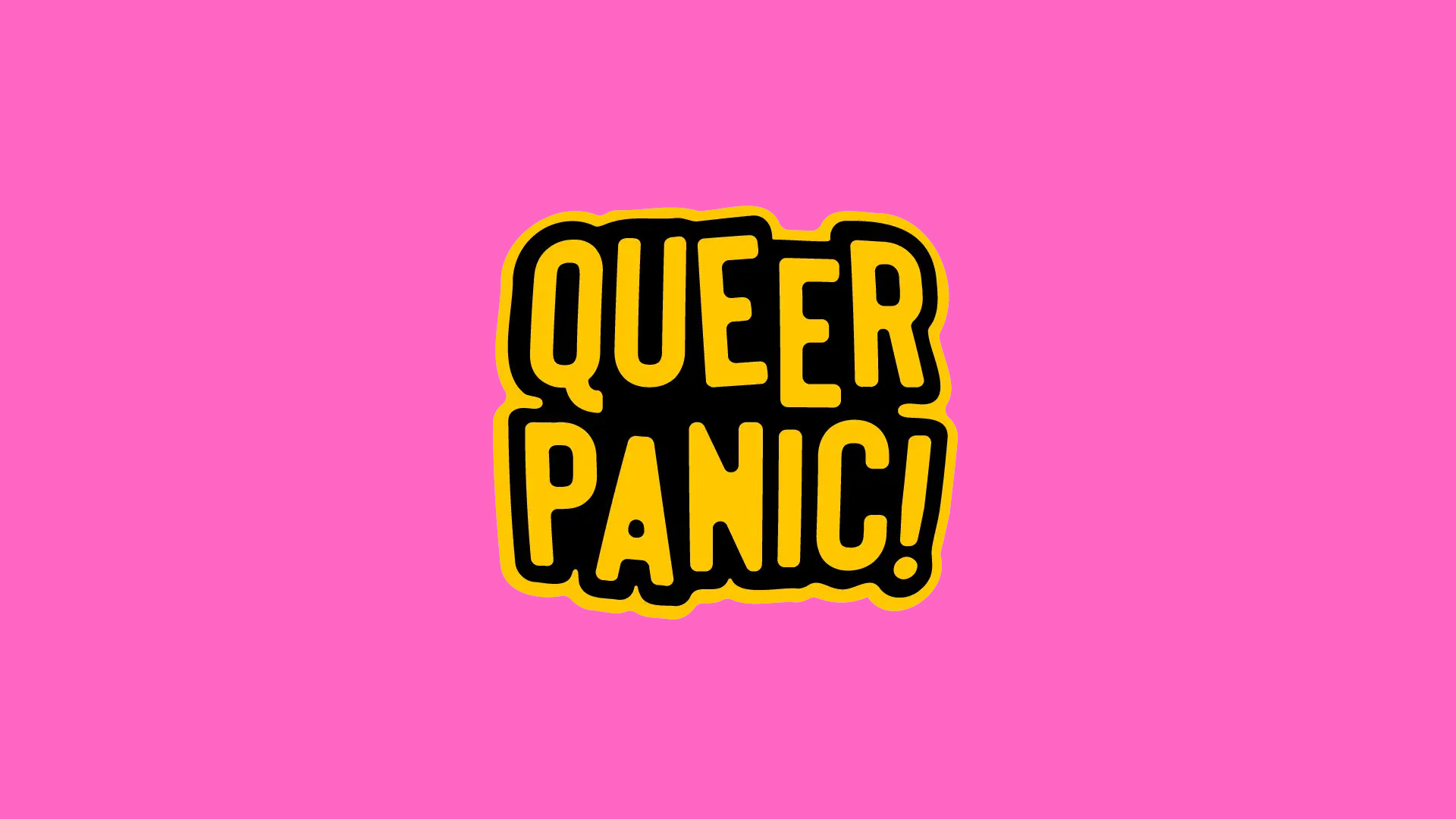 Logo di QUEER PANIC! su fondo rosa