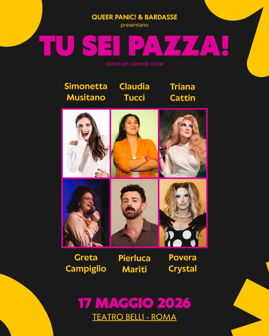 Locandina di QUEER PANIC! Tu sei pazza! al Teatro Belli di Roma, 17 maggio 2026